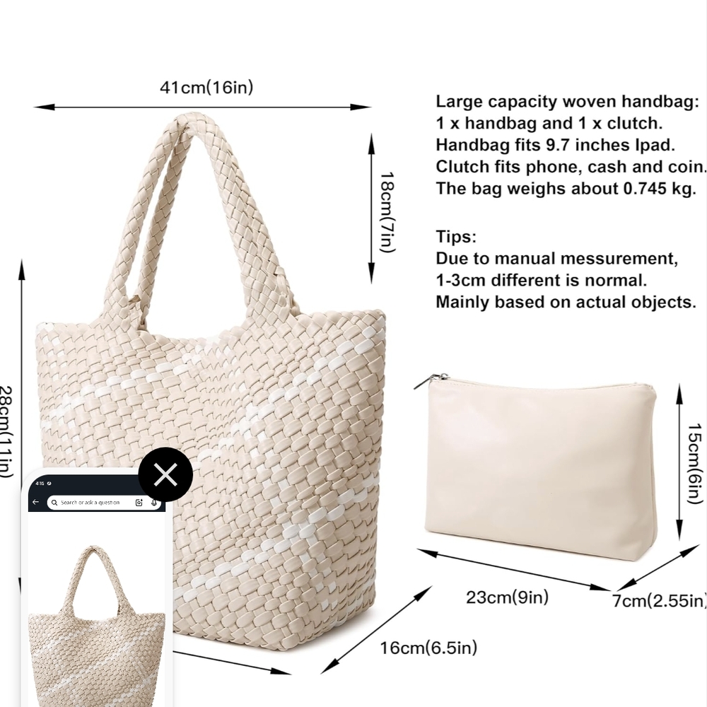 Elegant Cream Woven Tote Bag - Picture 2 of 3